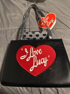 I Love Lucy Black Crossbody Tote with Red Heart Logo